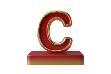 Red and gold letter C on a pedestal