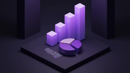 Purple Isometric Bar and Pie Chart Data Analysis Animation Loop - Powered by Adobe