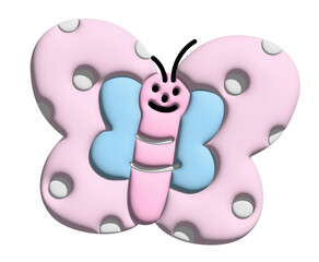 Inflated pastel pink butterfly in 3D for model, animal, spring, summer, flower, cartoon character, comic, mascot, cute patch, brooch, shirt print, plush toy, doll, nature, garden, blossom, blooming