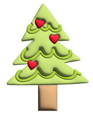 Inflated Christmas tree in 3D for model, Christmas and New Year decoration, ornament, card print, sticker, festive winter, cute patch, shirt print, happy holiday, department store, brooch, brand label