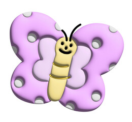 Inflated purple butterfly in 3D for model, animal, spring, summer, flower, cartoon character, comic, mascot, cute patch, brooch, shirt print, plush toy, kid doll, nature, garden, blossom, blooming