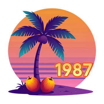 Retro palm tree with coconuts and 1987 text