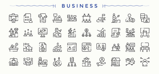 Business icon set. Economic icon set. Sign and Symbol. Includes symbols for enterprise, organization, professional, manage and more. Editable stroke collections.