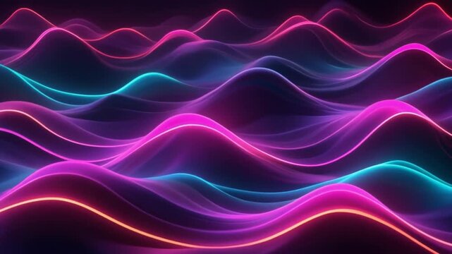 Vibrant smooth neon wave patterns looping continuously creating modern abstract motion backdrop
