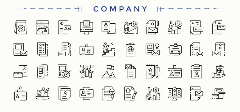 Set of Company line icon. Featuring core, client, business, idea, dependability and more. Core Values vector line icon set. Vector illustration in modern line style.