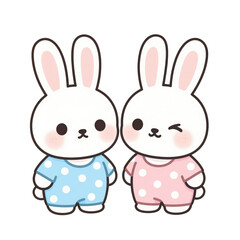 Two Cute Cartoon Bunnies in Polka Dot Outfits