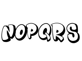 Street alphabet in hip-hop graffiti style, hand drawn. Letters n,o,p,q,r,s alphabet with cool bubble style graffiti pattern.