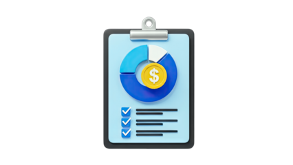 Financial Report with Pie Chart and Dollar Sign on Clipboard