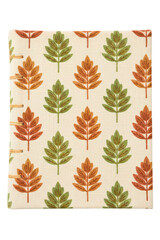 Fabric-covered notebook featuring autumn leaf pattern design isolated with transparent background