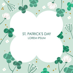 A decorative frame or border featuring four-leaf clover and shamrock flower motifs for St. Patrick's Day.