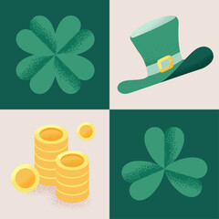 Clover leaves and St. Patrick's Day hat