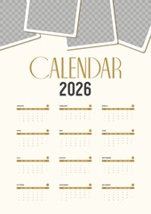 2026 calendar layout design template. vector illustration for editable with Space to add pictures.

