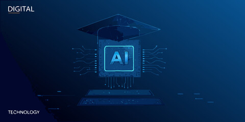 Artificial intelligence in education a futuristic graduation cap and circuit board