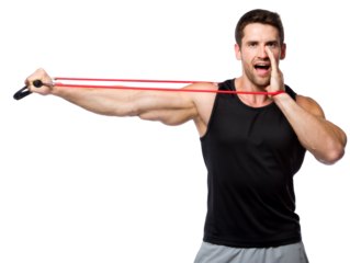 Man exercising with resistance band, healthy lifestyle, fitness and wellness