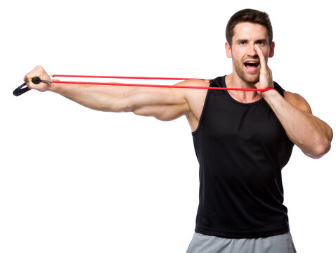 Man exercising with resistance band, healthy lifestyle, fitness and wellness - Powered by Adobe
