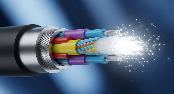 Cross-section of multi-colored fiber optic cable