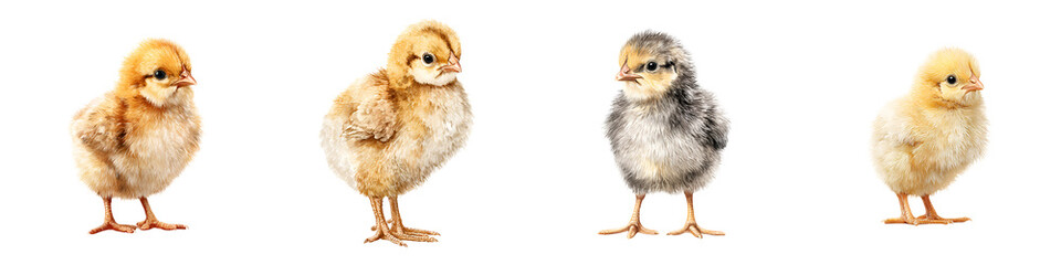 Obraz premium Cute Baby Chicks: Fluffy Newborn Chicken Collection Isolated