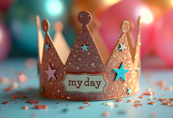 Party crown with my day message for celebration concept