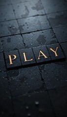 Fototapeta premium Elegant Close-Up of Wooden Letter Blocks Spelling Play on Dark Surface