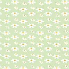 Cute Hand-Drawn Daisy Floral Pattern on a Soft Green Background