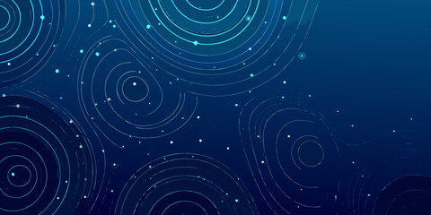 Abstract blue background with swirling lines and scattered glowing dots