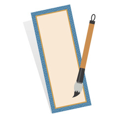 筆と短冊シンプルなフレーム 和風のベクターイラスト素材