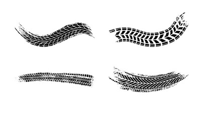 Set of Different Tire Marks Isolated on Transparent Background – Black Skid and Track Collection PNG © sachintha
