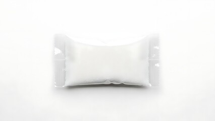 Blank white rectangular sachet isolated on a clean background.