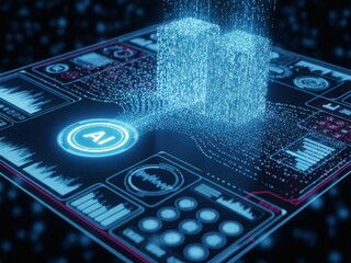 Futuristic AI Chip Processing Data with Digital Information Flow.