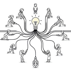 Teamwork and Collaboration Around Lightbulb Idea.