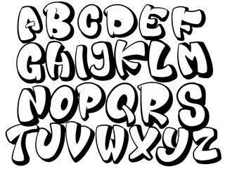 Hip-hop graffiti style street alphabet, black and white graffiti bubble shaped alphabet set. © Soxlam