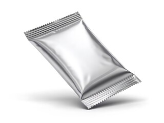 Silver foil packaging pouch on white background