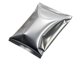 Silver foil pouch packaging on white background