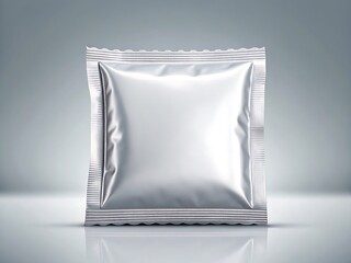 Silver foil pouch packaging on white background
