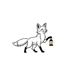 Obraz premium Charming Fox Character Holding a Lantern in a Whimsical Illustration.