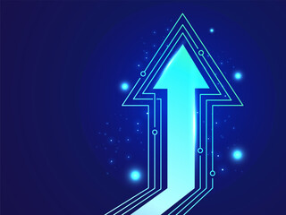 Futuristic Up Arrow Concept. Vector Illustration of digital progress, development, and high-speed data flow. Business strategy for success and innovation in the era of Big Data, automation, website.