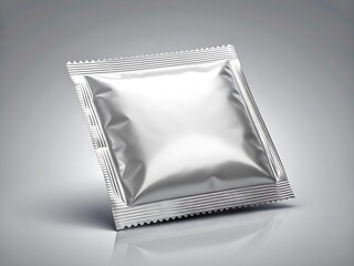 Silver foil pouch on grey background