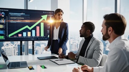 Business presentation in modern office with data analysis on screen. - Powered by Adobe