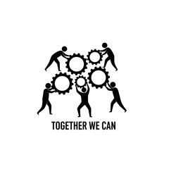 Teamwork Silhouettes Assembling Gears Together.