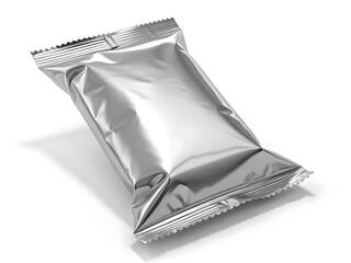 Silver foil packaging bag on white background