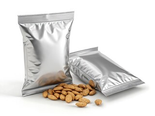 Silver foil pouches with roasted peanuts