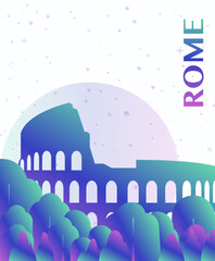 Rome, Italy gradient futuristic poster. Vector landmark abstract silhouette graphic for brochure, vertical page, booklet, cover