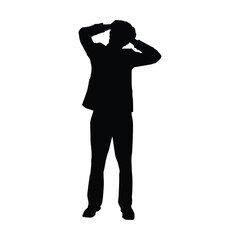 Stressed Businessman Silhouette Holding Head in Hands, Representing Frustration, Burnout, Failure, or Mental Health