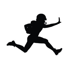 Action Silhouette of American Football Player Running, Jumping, and Stiff-Arming with Ball in Hand, Ready to Score a Touchdown