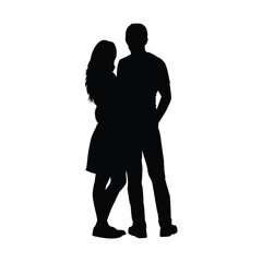 Romantic Vector Silhouette of a Loving Couple Embracing, Standing Close Together in a Warm, Affectionate Pose