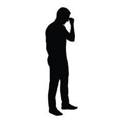 Vector Silhouette of a Pensive Man Standing and Contemplating, With His Hand Touching His Forehead
