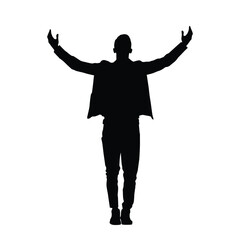 Vector Silhouette of a Man Standing with Arms Stretched Out Wide, Showing Welcome, Freedom, Celebration, or Adoration