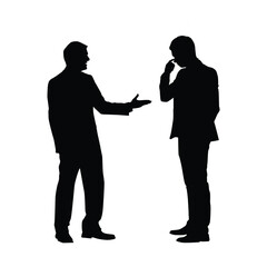 Businessman Silhouette Pleading or Explaining an Issue to a Concerned Colleague, Showing Empathy and Problem.