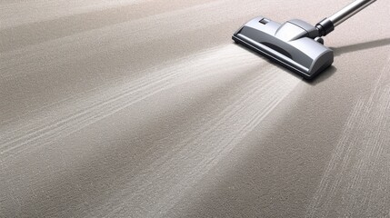 Vacuum Cleaner Head Creating Fresh, Clean Stripes on a Beige Carpet, Symbolizing Home Hygiene and Daily Chore
