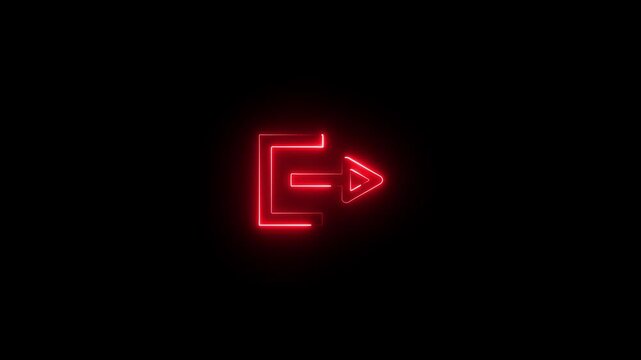 Glowing neon sign out icon animation on black background .